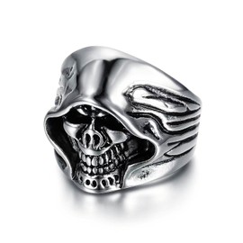 LAIMIUMIU33 Death Grim Reaper Skull Rings for men Gothic Witcher style 316 Stainless Steel Rings Iced Out Jewelry Punk Ring Cocktail Party Ring Vintage Gothic Devil Demon Skull Style mens fashion