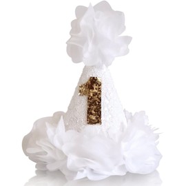 SuPoo First Birthday Hat 1st Flower Cone Hat Glitter 1st Birthday Girl Crown Headband First Decorations for Girl Princess Tiara One Year Old Party Hats Outfit