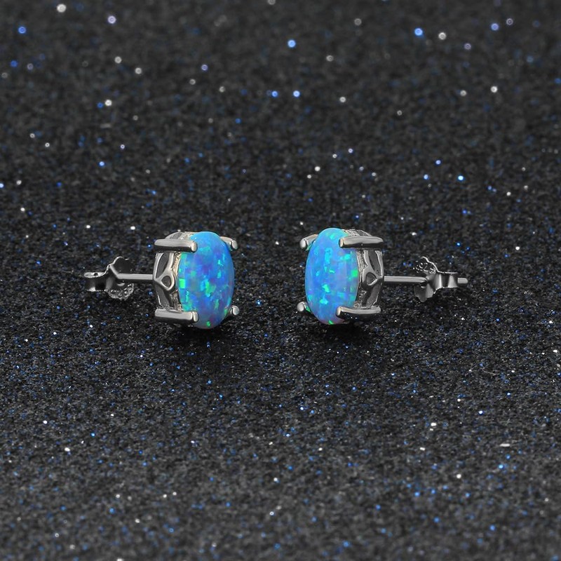 Silwan 2CT Oval Opal Stud Earrings for Women, S925 Sterling
