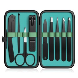 Yougai Tweezers Set,9 Pcs Professional Stainless Steel Tweezer Kit-Great Precision Tweezers for Daily Beauty Tools with Leather Travel Case as Stocking Stuffers Gifts