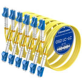 SpeedyCables- 2M-6Pack OS2 LC to LC Fiber Patch Cable, 1G/10Gb Duplex 9/125um SMF Single Mode Fiber Optic Cable Cord LSZH(Yellow) - 2M/7ft 6Pack