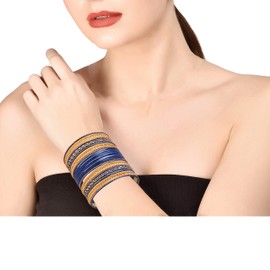 Touchstone Colección de 2 docenas de pulseras indias de Bollywood de aleación de metal texturizado de color joyería de diseño especial de tamaño grande, juego de pulseras de 24 pulgadas, tono dorado para mujer, Sin gemas.