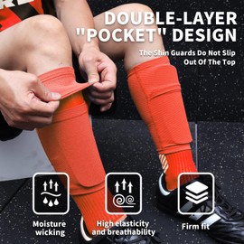 LPONJAR Soccer Shin Guards for Kids Youth Adults - Shin Pads and Sleeves with Optimized Insert Pocket for Boys Girls Men Women for Football Games - Protective Soccer Equipment