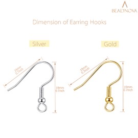 BEADNOVA Fish Hook Earring Hooks 100pcs Earring Findings with Backs for Ear Wire Supplies Ear Post Making DIY (100pcs Mix Earwires and 100 pcs Backs, Total 200pcs)