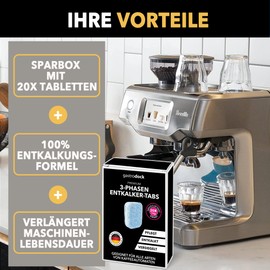 3-Phase Descaling Tablets for Fully Automatic Coffee Machines and Coffee Machines [20x] Made in Germany | Compatible with Siemens EQ Series, Jura, Krups, Bosch, Miele, Melitta, WMF | For 20 Descaling