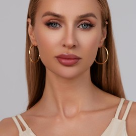 RANKEEF Chunky Gold Hoop Earrings for Women Lightweight 14k Real Gold 30/40/50/60/70MM Thick Big Large Hoop Earrings for Women