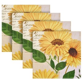 Qilmy Sunflower Cloth Napkins Set of 4, Reusable Washable Polyester Dinner Table Napkins for Family, Weddings, Parties, Home Decor, 20 x 20 Inch