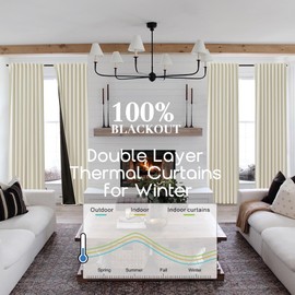 SHINELAND Beige Blackout Drapes Curtains 84 Inch Length 2 Panels Set,Privacy Farmhouse Curtains for Living Room Bedroom Divider Curtains,Light Beige Curtains