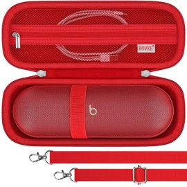 BOVKE Carrying Case Compatible with Beats Pill Wireless Bluetooth Speaker, Beats Pill Portable Speaker Holder Bag with Extra Mesh Pocket for Charging Cables, Red+Red