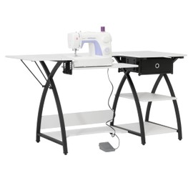 Comet Plus Hobby and Sewing Table with Storage Drawer + Shelves - Can Also Be Used as Computer Desk