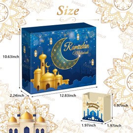 Ramadan Advent Calendar with Drawers, 30 Empty Boxes for 30 days, Eid Mubarak Coutdown Calendar Fillable Ramadan Gift Box, Islamic Art, Cardboard Number Storage Box, Ramadan Party Supplies - Blue