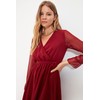 TRENDYOL Women's Midi Ruffle Hem Fitted Dress, burgundy