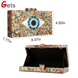Gets Acrylic Clutch Purses for Women Evening Bag Eyes Multicolor Perspex Box Clutch Glitter Purse Handbags Crossbody Bag (Mixed Gold)