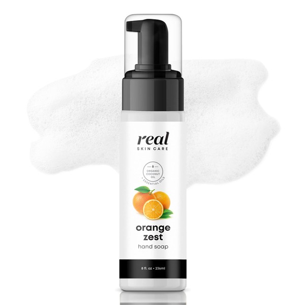 Real Skin Care Liquid Hand Soap with Coconut Oil | Handmade in the USA | Orange Zest | Fragrance Free Organic Foaming Liquid Soap | All-Natural Organic Hand Soap | Kitchen & Bathroom Hand Soap
