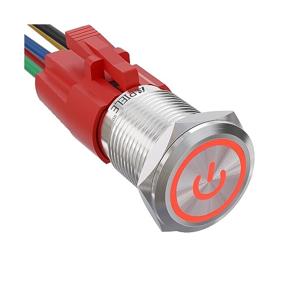 APIELE APIELE 16mm Latching Push Button Switch 0.63" 12V Power