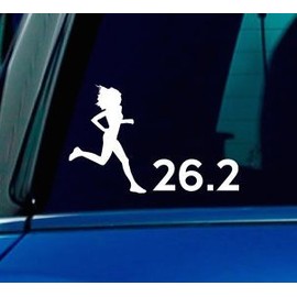 26.2 Marathon Female Runner Vinyl Decal Sticker- Die Cut Decal Bumper Sticker for Windows, Cars, Trucks, Laptops, Etc.