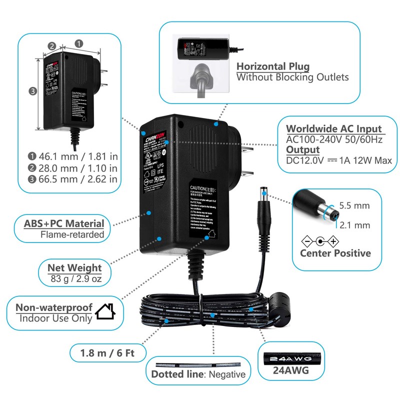 CHANZON 12V 1A 12W Power Supply AC DC Switching Adapter,