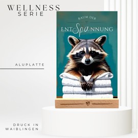 siviwonder Racoon Racoon Sign Wellness Towel Relaxation Decoration Bathroom Wooden Stand Gift Idea Funny Saying Aluminium Weatherproof Decorative Sign