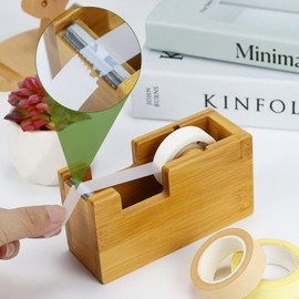 Buqoo Wood Desk Tape Dispenser Natural Bamboo Wood Tape Desk Dispenser Cute Packing Tape Dispenser Sturdy and Stylish Adhesive Tape Holder for Office and Home Use (Black Walnut)