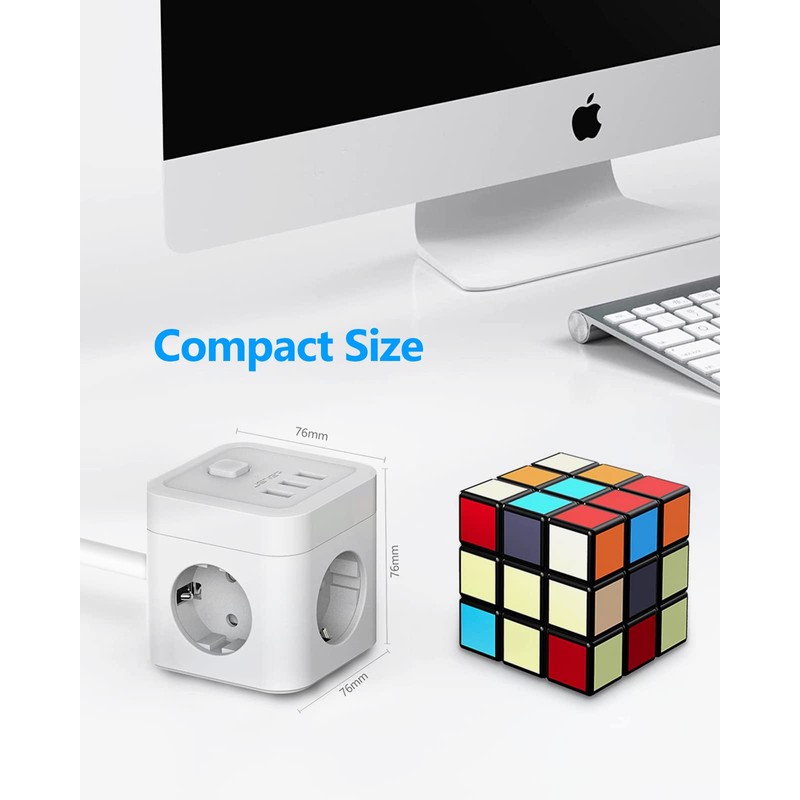 JSVER Socket Cube 5 m Power Strip 3 Compartments with