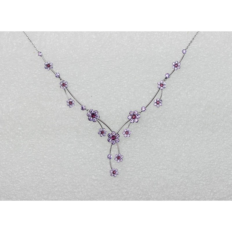 Faship Purple Crystal Floral Necklace Earrings Set