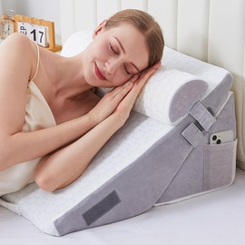 Hogrance Wedge Pillow for Sleeping, 3PCS Bed Pillow for Side Sleeping, L29 x H22 Body Pillow with Memory Foam, White Grey