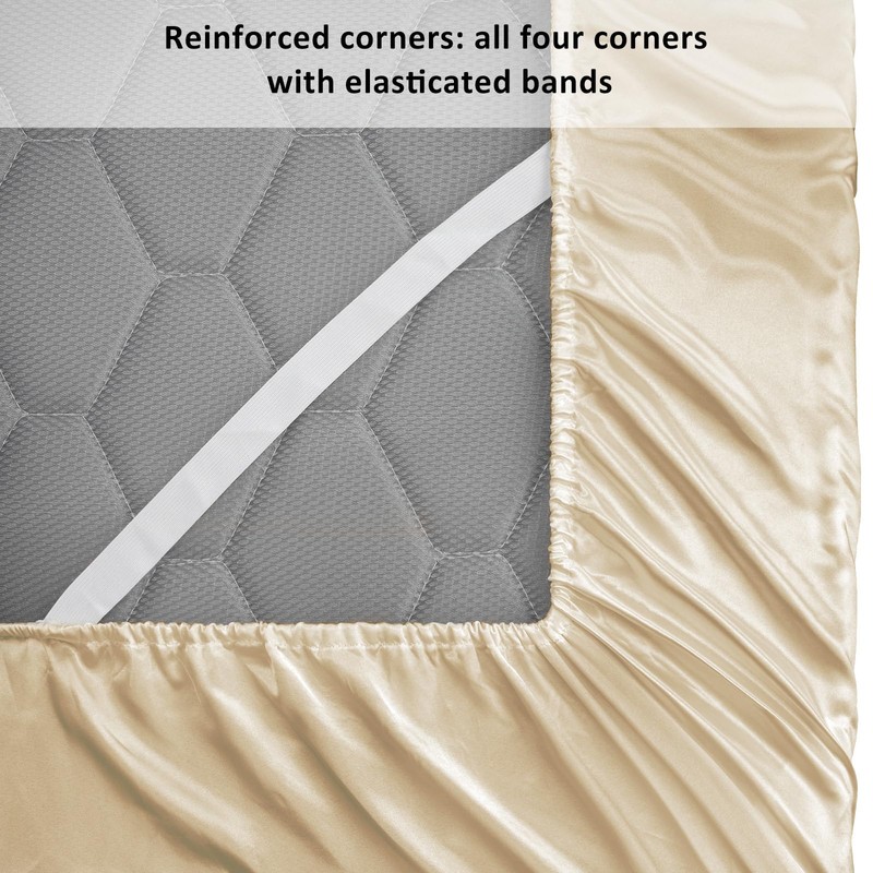 Lirex Satin Fitted Sheet, Luxurious Silky Smooth Polyester Bedding Soft