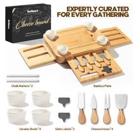 Charcuterie Board Cheese Board with Lid and Handle, Portable Bamboo Snackle Box, Build-a-Board Cutting Board with 3 Hidden Drawers for Charcuterie Snacks Parties,Travel,Picnics, Ideal Gift (Black)