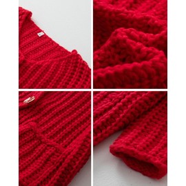 CAMNOW Womens Long Sleeve Knit Cropped Cardigan Sweaters Open Front Trendy Crewneck Button Down Sweater Outerwear (CA/US, Alpha, Large, Regular, Regular, Red)