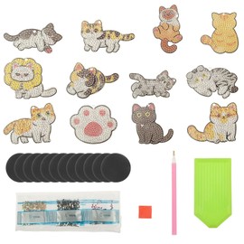 12 Pcs Cat Shape Diamond Art Fridge Magnet Cat Diamond Art Kits Wear Resistant Versatile DIY Refrigerator Sticker for Magnetic Surface