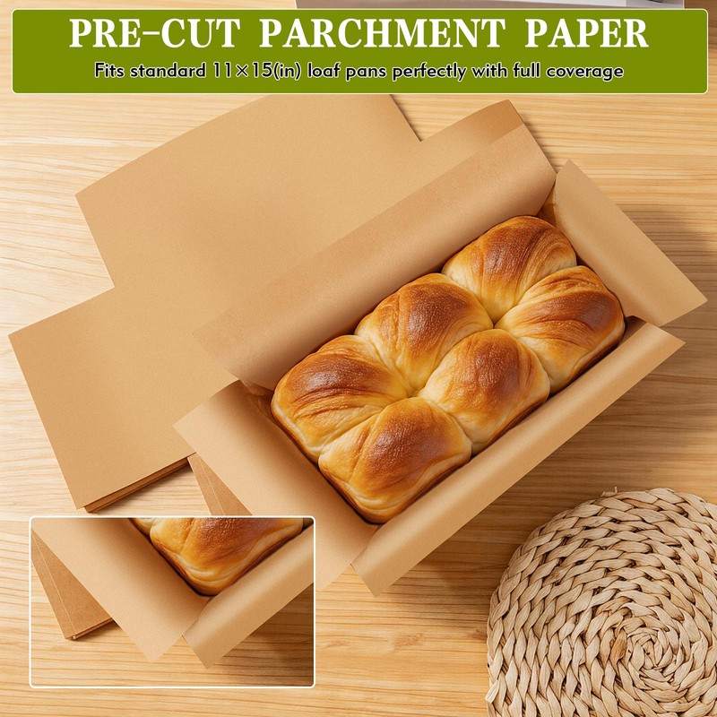Tchrules Unbleached Parchment Paper Loaf Pan Liner,200Pcs 9''x5''