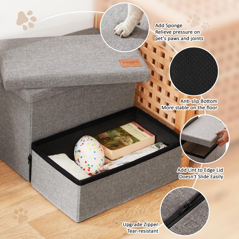 Love's cabin Dog Stairs with Storage 13" H,Foldable Pet Stairs
