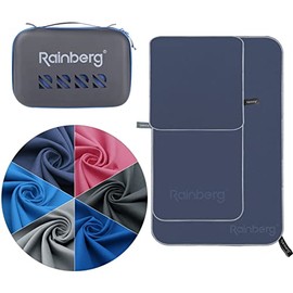 Rainberg 3PK Microfibre Towel, Perfect Sports Towel, Travel Towel, Swimming and Beach Towel, Fast Drying, Super Absorbent, Ultra Compact, Great for Camping, Gym, Beach and Swimming (Prussian Blue)