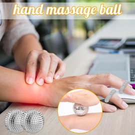 Mikqky 14 Pieces Magnetic Massage Ball Set, Acupressure Balls, Acupressure Ring Finger, Hedgehog Balls Massage Rings for Stress Relief, 4 x Magnetic Hedgehog Ball, 10 x Massage Rings (Silver)