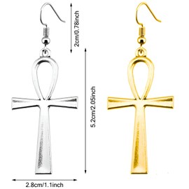 Kawailay 2 Pairs Ankh Cross Earrings Vintage Egyptian Cross Pendant Earrings Rock Punk Cross Hook Earrings for Women - Old Gold Silver