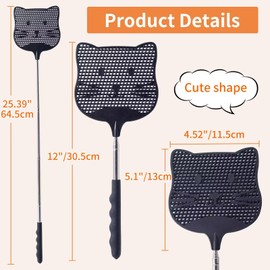 Staruby 3 Pack Extendable Fly Swatter, 25 inch Long Handle Flyswatters, Plastic Heavy Duty Fly Swatters Manual for Indoors Patio Garden and Outdoors Black