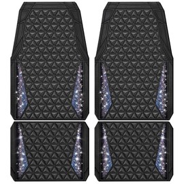 CAR PASS Bling Rubber Car Mats Diamond Floor Mats Full Set Anti-Slip 3D Rhombus Waterproof Universal Trim Fit Liner Glitter Crystal Sparkly Shining Rhinestone Girl Women SUV Sedan Van Colorful Diamond
