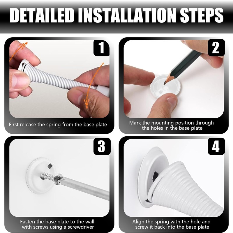 Spring Door Stopper, 12 Pcs Wall Mounted Spring Doorstop, Door