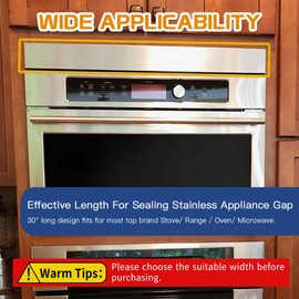 304 Brushed Stainless Steel Sheet Gap Filler, Metal Trim Strip for Wall Oven/Microwave Combo/Range/Cooktop, Self-Adhesive Gap Cover, 30 Inches Long, 3 Inches Wide, One Piece