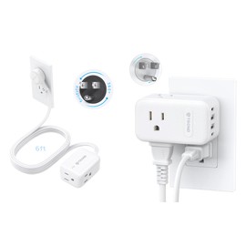 Bundle - 2 Items: 360° Rotating Flat Plug Extension Cord Surge Protector 6ft & 3 Outlets Extender with 360 Rotating Plug