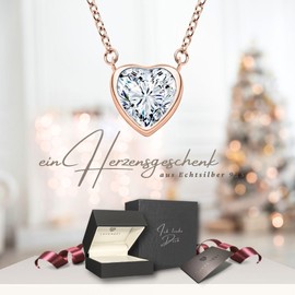 Women's Necklace Silver / Gold-Plated | Heart Necklace with Zirconia Stone | Women's Necklace Silver Chain with Heart Pendant "I Love You" | Necklace Pendant Silver Heart | Women's Jewellery Gift for