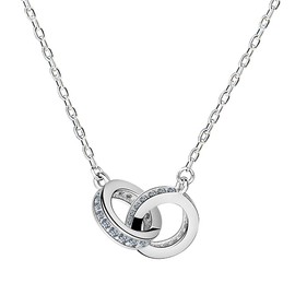 Yaneno Double Circle Necklace for Women 925 Sterling Silver CZ Zirconia Crystal Interlocking Infinity Pendant Necklace (White)