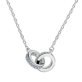 Yaneno Double Circle Necklace for Women 925 Sterling Silver CZ Zirconia Crystal Interlocking Infinity Pendant Necklace (White)