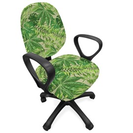 ABAKUHAUS Green Leaf Office Chair Slipcover, Fresh Jungle Aloha, Protective Stretch Decorative Fabric Cover, Apple Green Fern Green