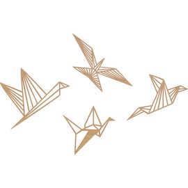 Wooden Wall Art Flying Birds 37 x 13 cm 32 x 28 cm 24 x 22 cm 31 x 18 cm 3D Picture Easy to Install Beautiful Modern Landscape (Nut)