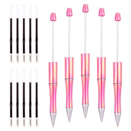 Bestewelry 5 pcs Plastic Beadable Pens Ballpoint Pen Beaded Pen Black Ink with Plastic Ballpoint Pen Refills for Pen Decoration Office School Supplies, Camellia