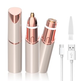 Facial Hair Removal Eyebrow Trimmer 2 in 1 - Facial Hair Remover for Women - Rechargeable Travel Facial Hair Razor Lady Bikini Shaver for Face Lips Peach Fuzz Eye Brow Nose Hair Chin Armpit (Gold)