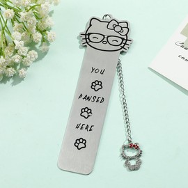 2PCS/Set Cute Cat Metal Bookmark,Funny You Pawsed Here Cat Stainless Steel Bookmarks with Tassel, Reading Supplies Gift for Cat Book Lover (Kitty 2)