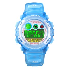 Dayllon Kids Digital Watch,Boys Digital Outdoor Sport Waterproof Watch,with Calendar 12/24H Alarm 7 Colorful Backlight Stopwatch Wristwatch for 3-15 Years Old-Transparent Light Blue