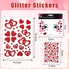 Luckeey Gesichtstattoo Karneval, Glitzer Köln Tattoos Aufkleber Gesicht, Face Fake Tattoo Herz Sticker Klebetattoos, Rot Glitzersteine Gesicht, Amor Kostüm Damen Fasching Valentinstag Schminke Accessoires